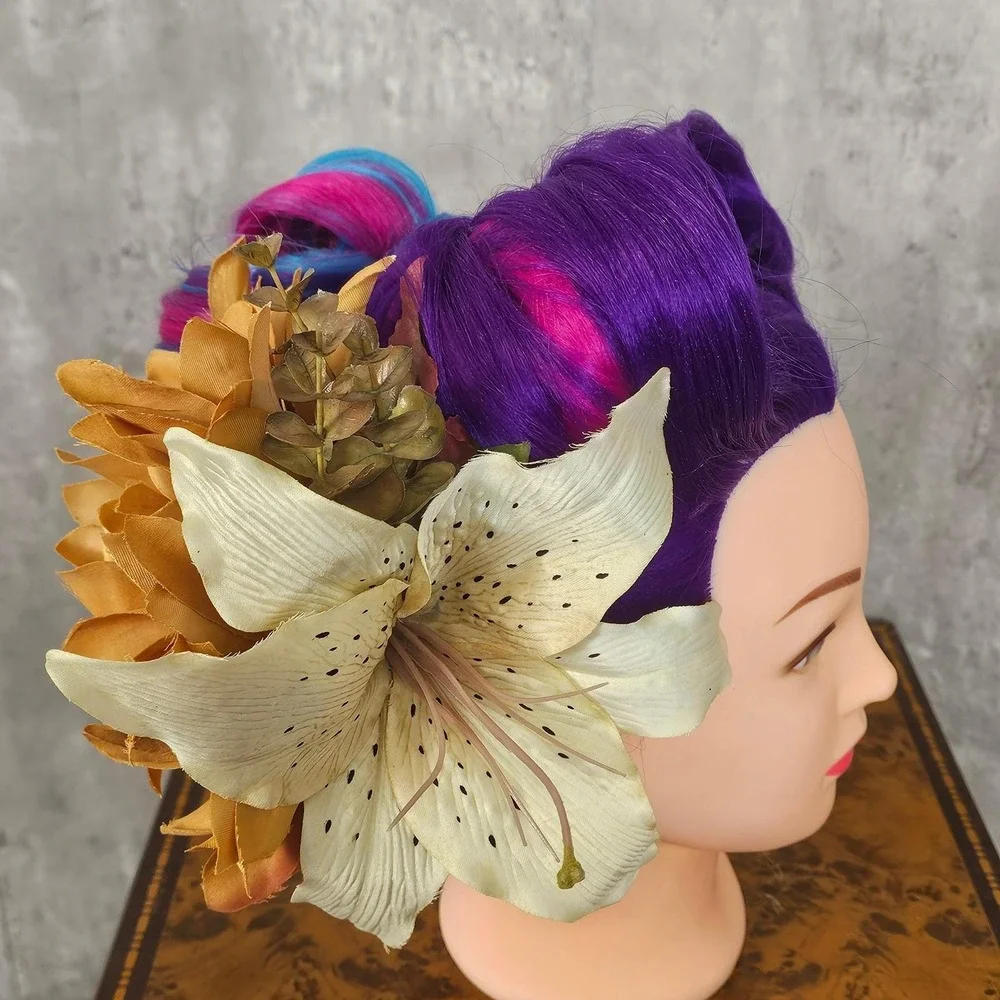 Handmade Chrysanthemum‎ & Lily Hair Flower Clip Fascinator Pinup Rockabilly Tiki